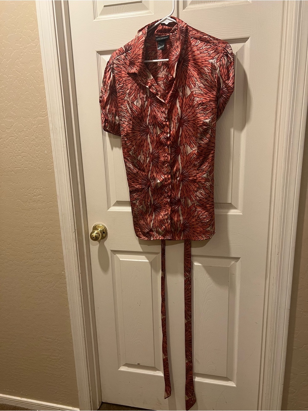 Lane Bryant 18/20 Rust Abstract Print Blouse Back Tie Button Front - Picture 5 of 7